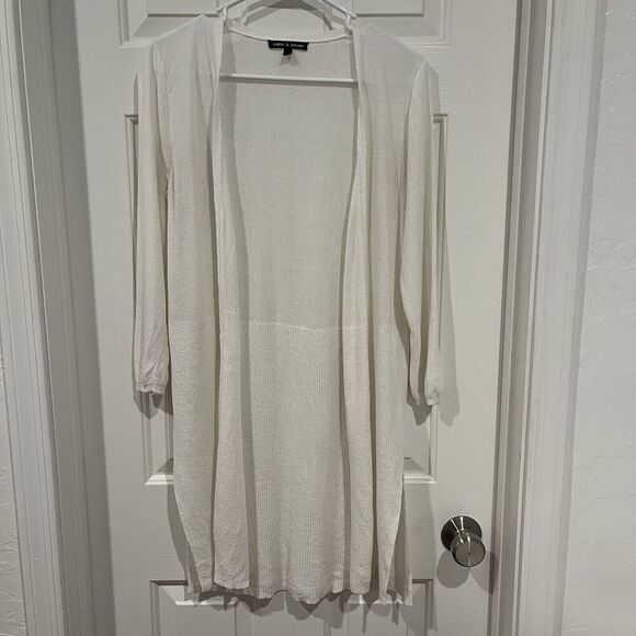 Cable & Gauge Large White Open Front Cardigan Sweater - Picture 1 of 9